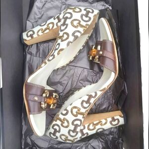 Gucci Horsebit Bamboo Canvas D'Orsay Heels Size 9B